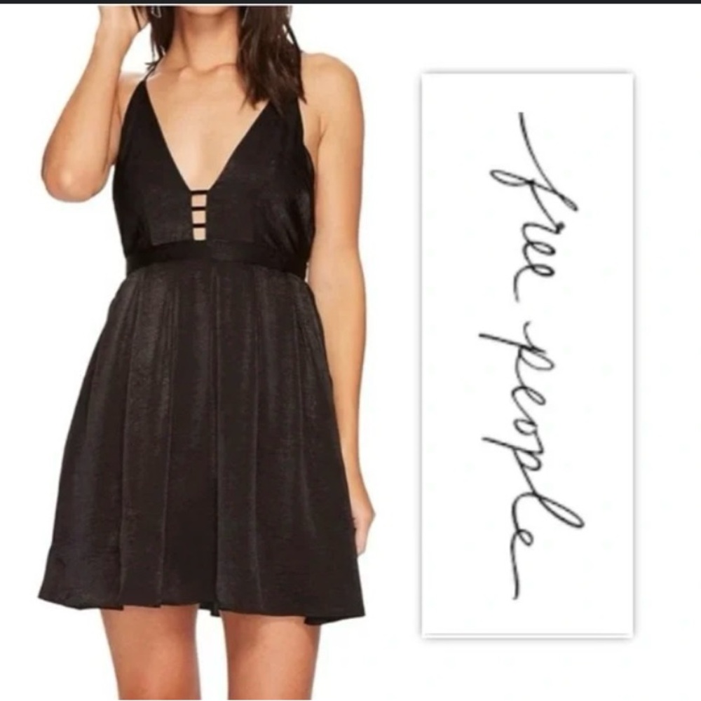 Free People Black Backless V-Neck Mini Dress